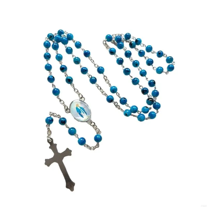 Our Lady of Grace Vintage Blue Glass Bead Rosary – Elegant Catholic Prayer Beads (Buy 2 Get 1 FREE)