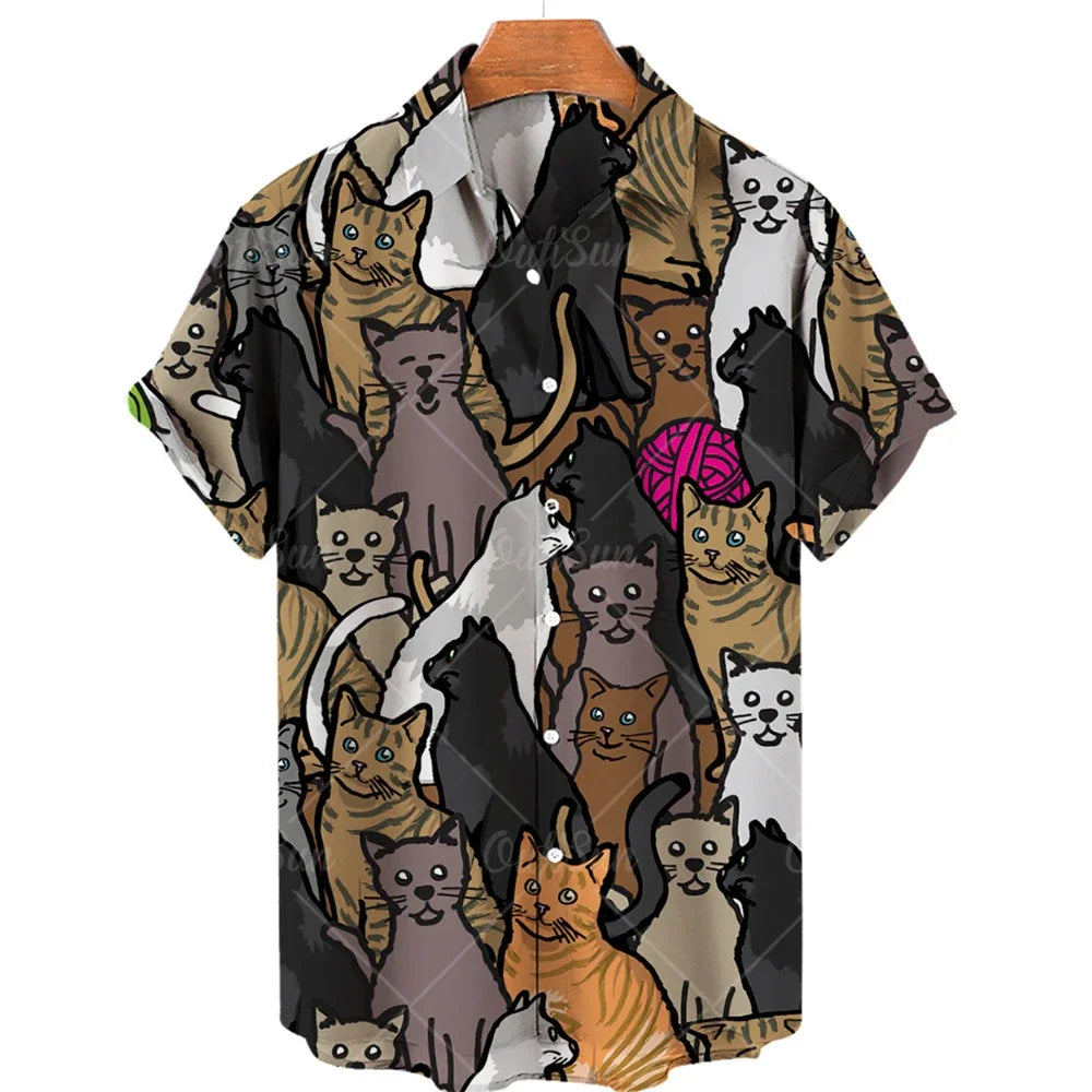 Wildlife Print Men's Comfortable Fabric Short Sleeve Summer Shirt