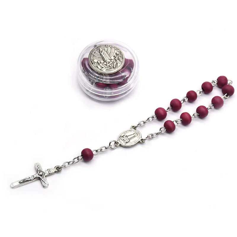 Red Wood Rosary Bracelets With Box