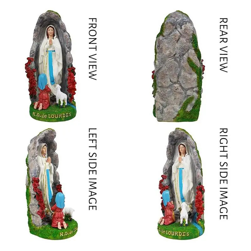 Virgin Mary Resin Sculpture of Our Lady Of Lourdes With St Bernadette And Lamb (+ 2 FREE Rosary)