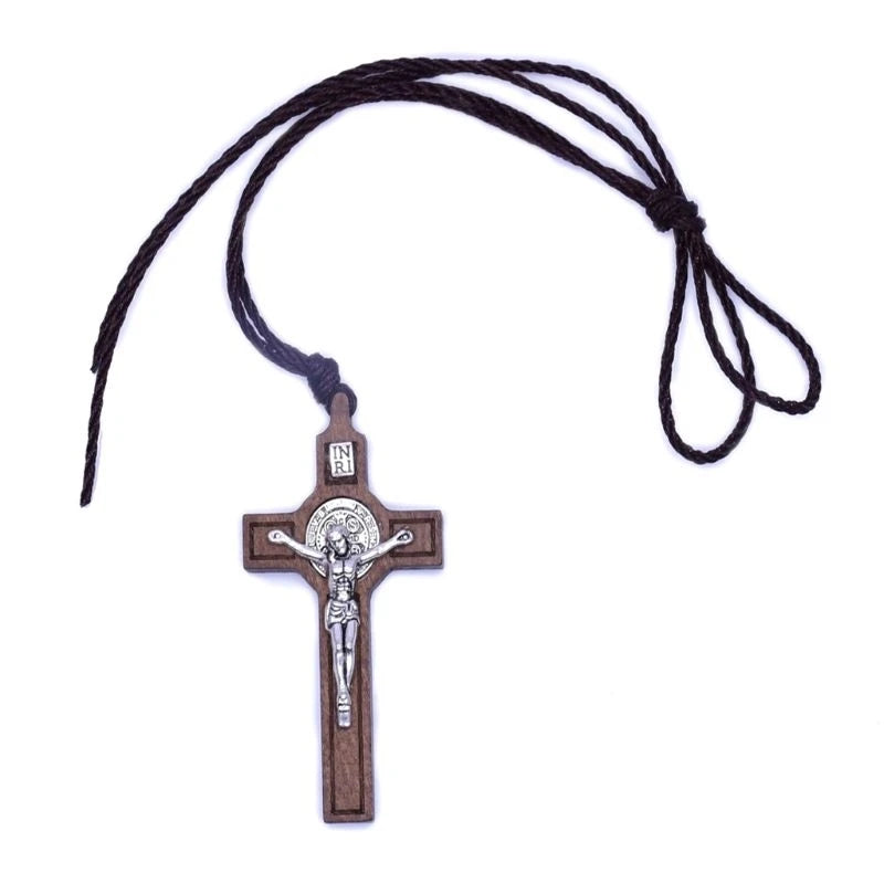 Wooden Jesus Crucifix Necklace - Catholic Gift for Men