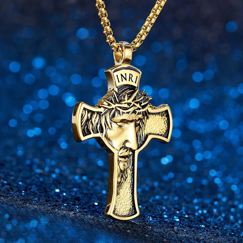 INRI Jesus Cross Necklaces - Trendy Catholic Gift for Men