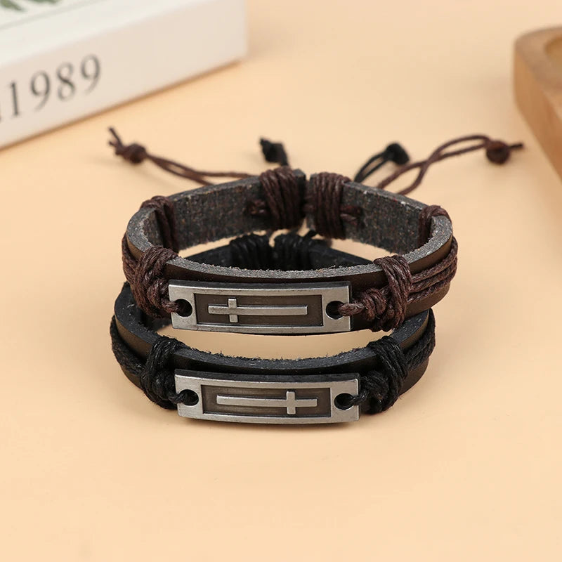 Cross Leather Bracelet For Men & Women