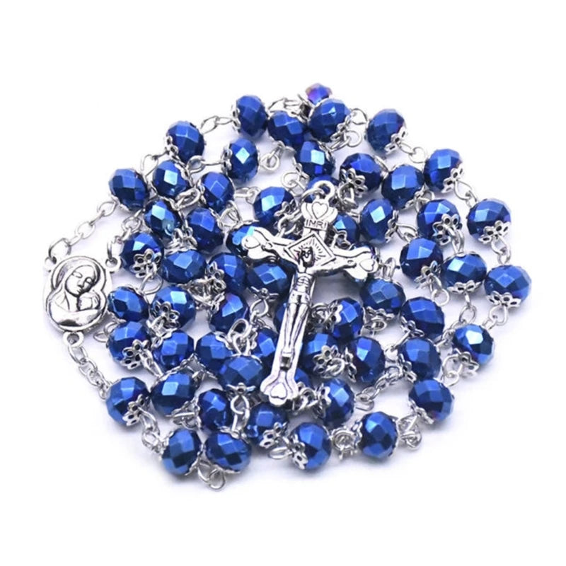 Faceted Blue Crystal Rosary for Women– Marian Prayer Beads & Crucifix (Buy 2 Get 2 FREE)