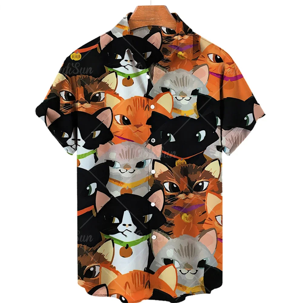 Wildlife Print Men's Comfortable Fabric Short Sleeve Summer Shirt